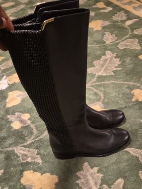 Cole Haan Black Over-the-Knee Leather Riding Boots with Textured Back